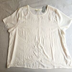 Forever 21 Plus Cream Short Sleeve Top Embroidered Lace Front 3X